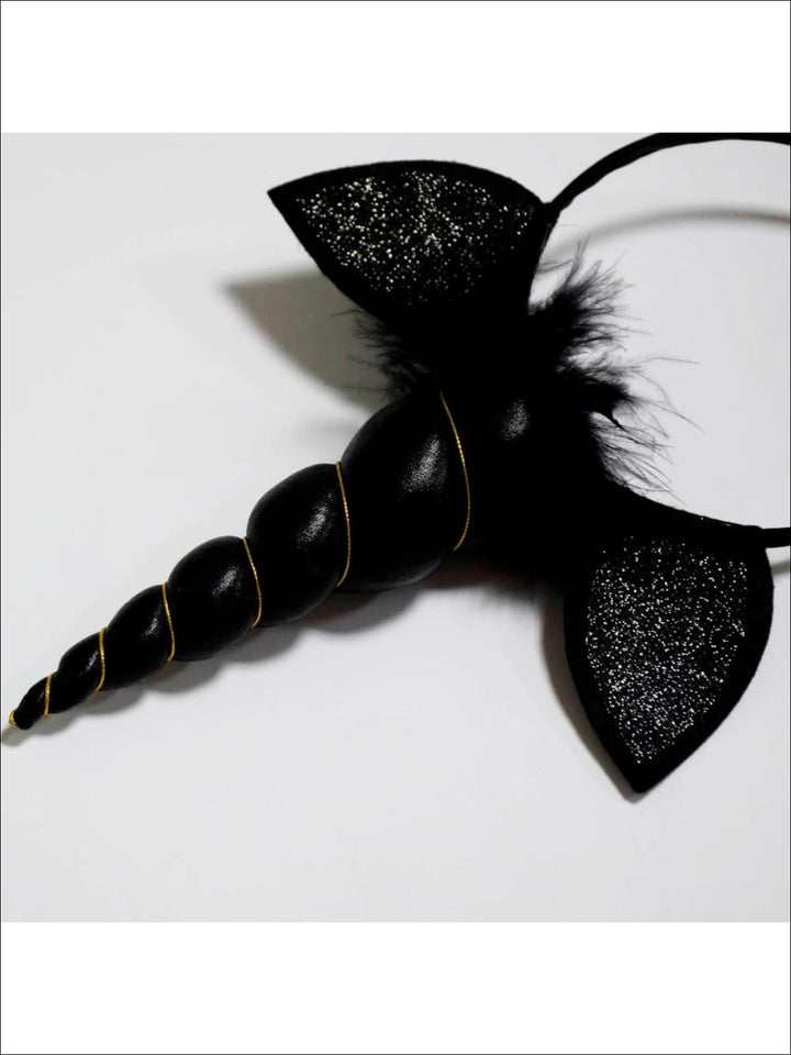 Kids Halloween Accessories | Black Unicorn Headband | Mia Belle Girls