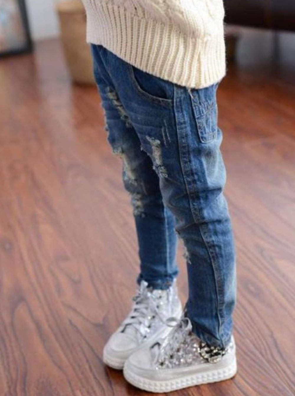 Kids Denim Clothes | Distressed Boyfriend Fit Jeans | Mia Belle Girls