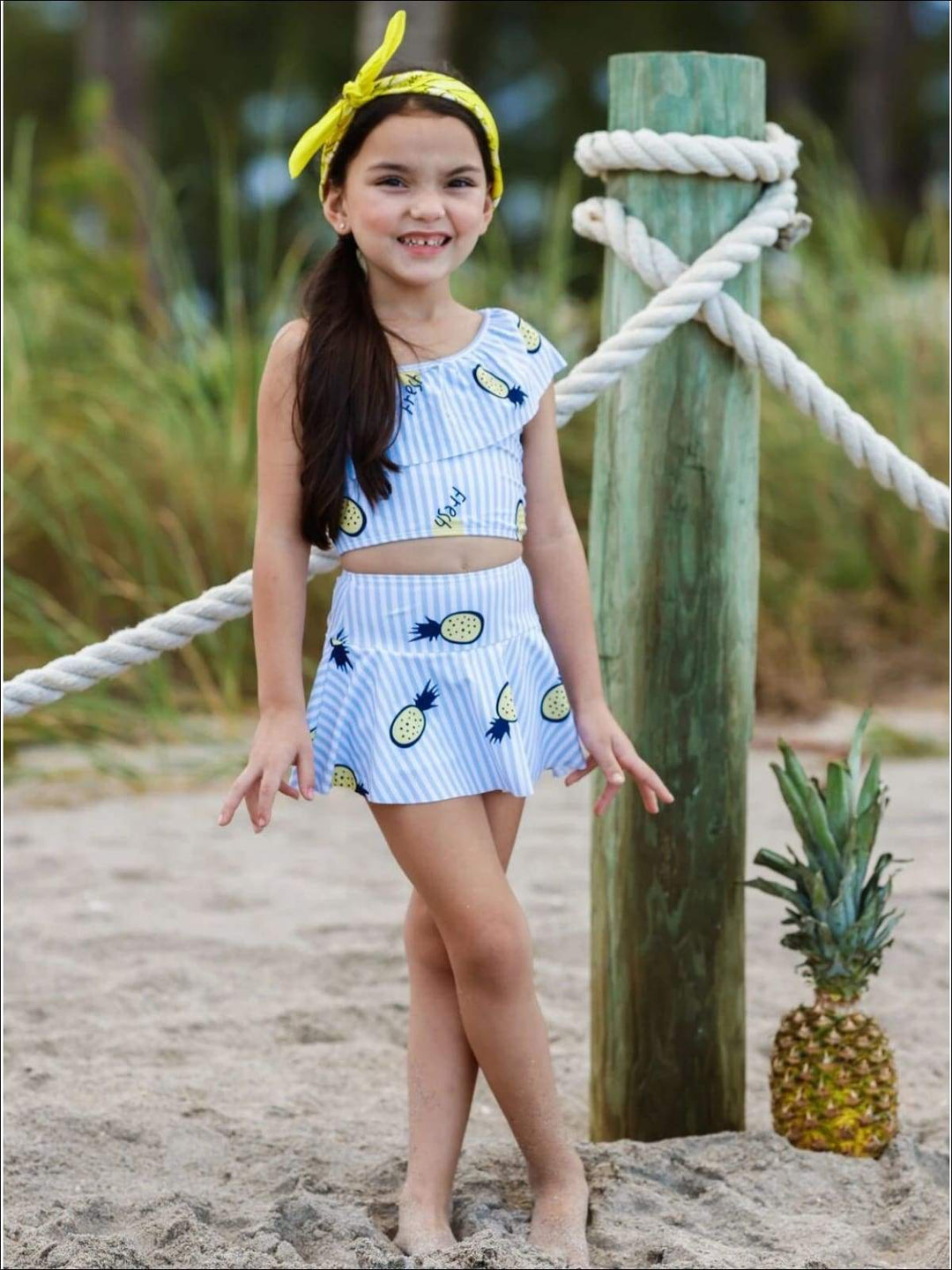 Kids Swimsuits | Girls Pineapple Stripe Skirted Two Piece Swimsuit