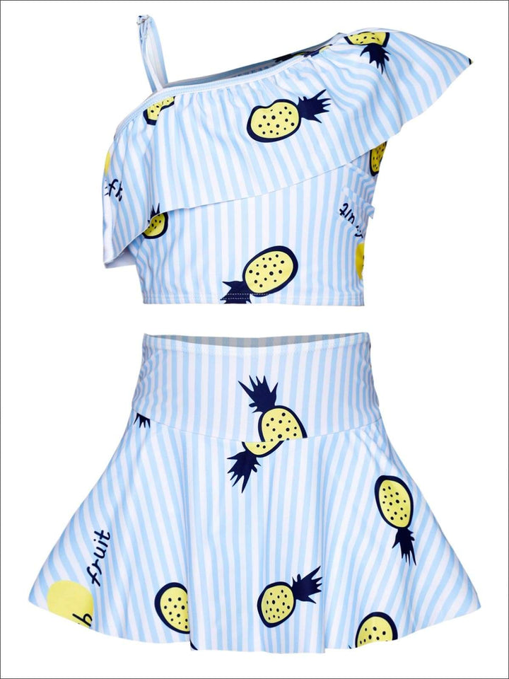 Kids Swimsuits | Girls Pineapple Stripe Skirted Two Piece Swimsuit