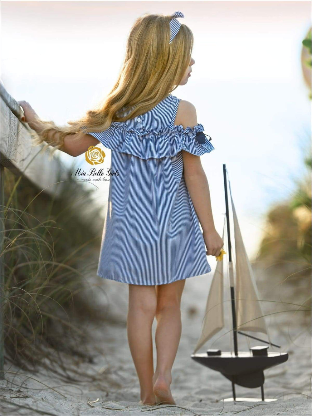 Resort Girls Outfits | Toddler Pinstriped Ruffled Cold-Shoulder Dress