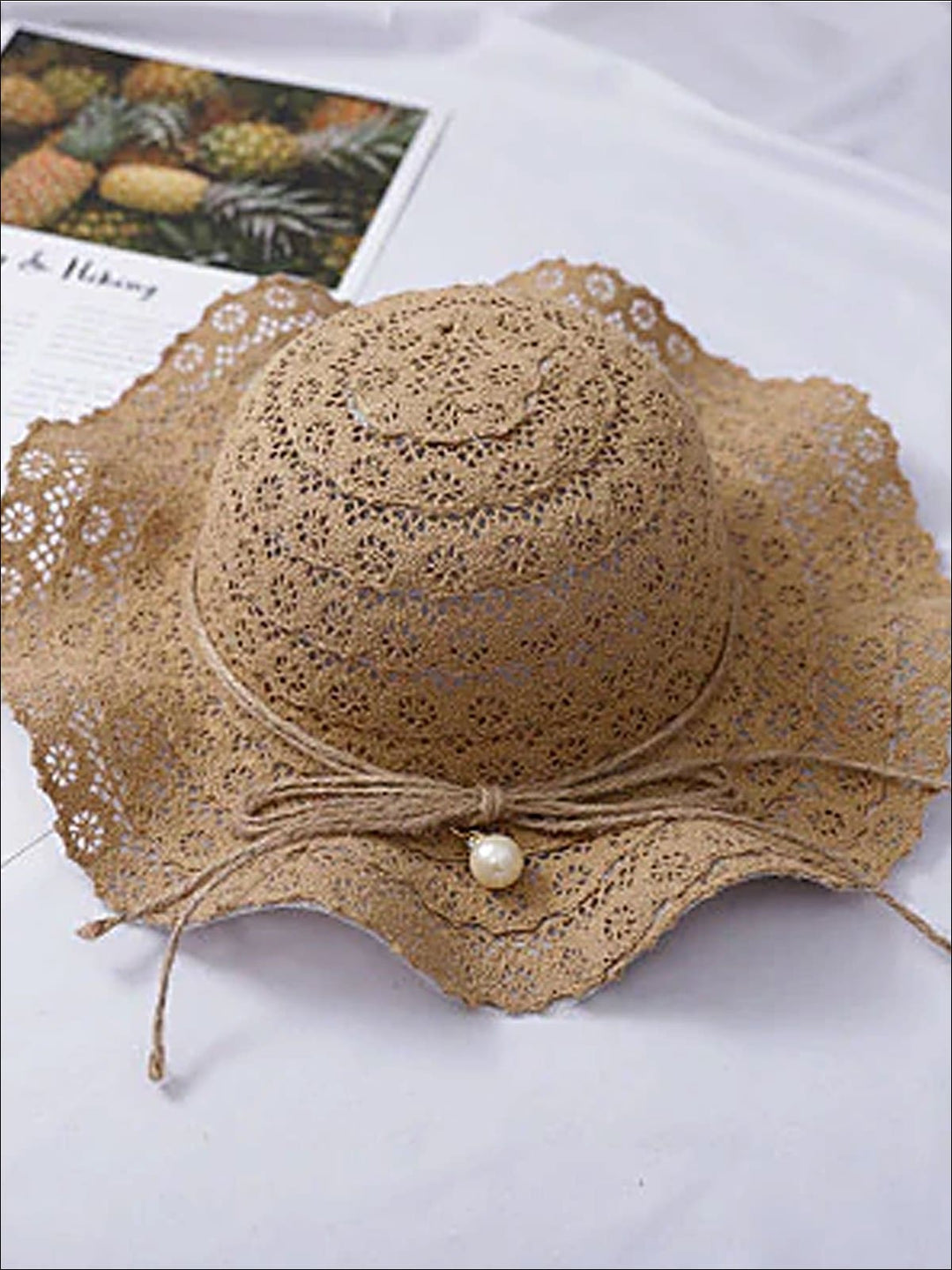 Girls Boho Floppy Straw Hat With Pearl Embellishment - Girls Hats