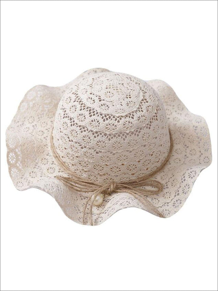 Girls Boho Floppy Straw Hat With Pearl Embellishment - Ivory - Girls Hats