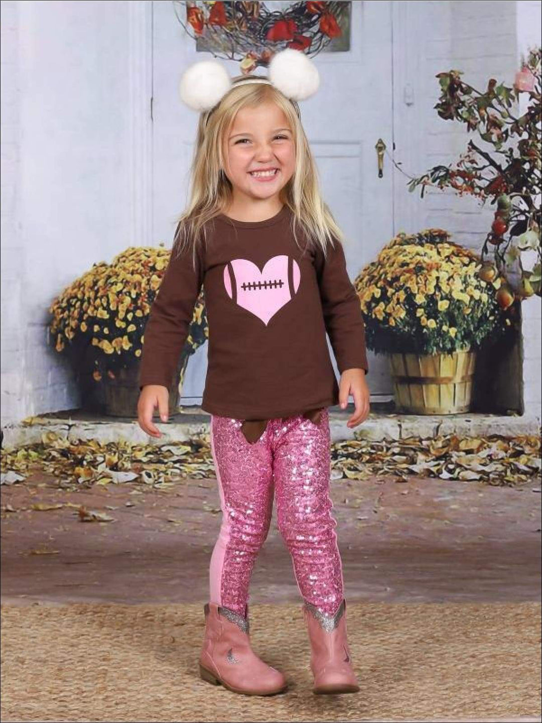 Girls Valentine's Clothes | Heart Football Top & Sequin Legging Set