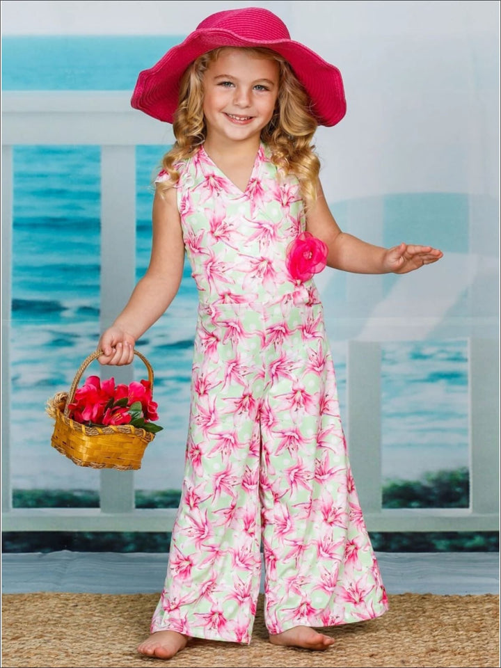 Little Girls Spring Outfits | Toddler Cap Sleeve Floral Print Jumpsuit