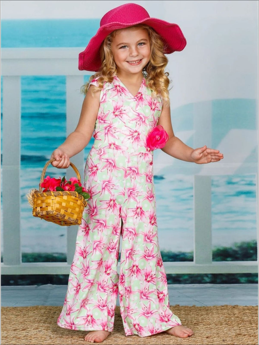 Little Girls Spring Outfits | Toddler Cap Sleeve Floral Print Jumpsuit