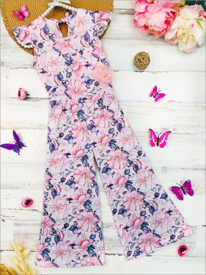 Little Girls Spring Outfits | Toddler Cap Sleeve Floral Print Jumpsuit