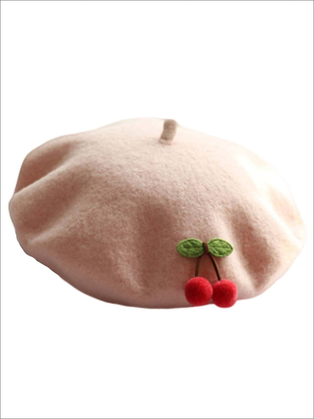 Girls Cherries French Wool Beret - Pink - Girls Berets