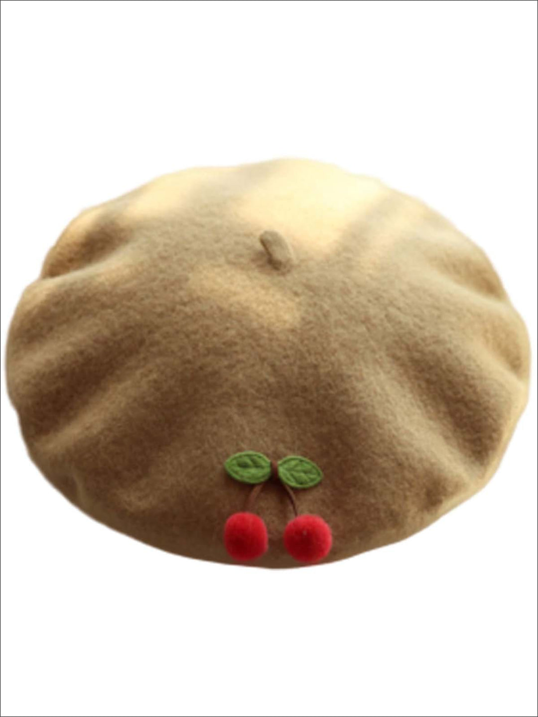 Girls Cherries French Wool Beret - Tan - Girls Berets