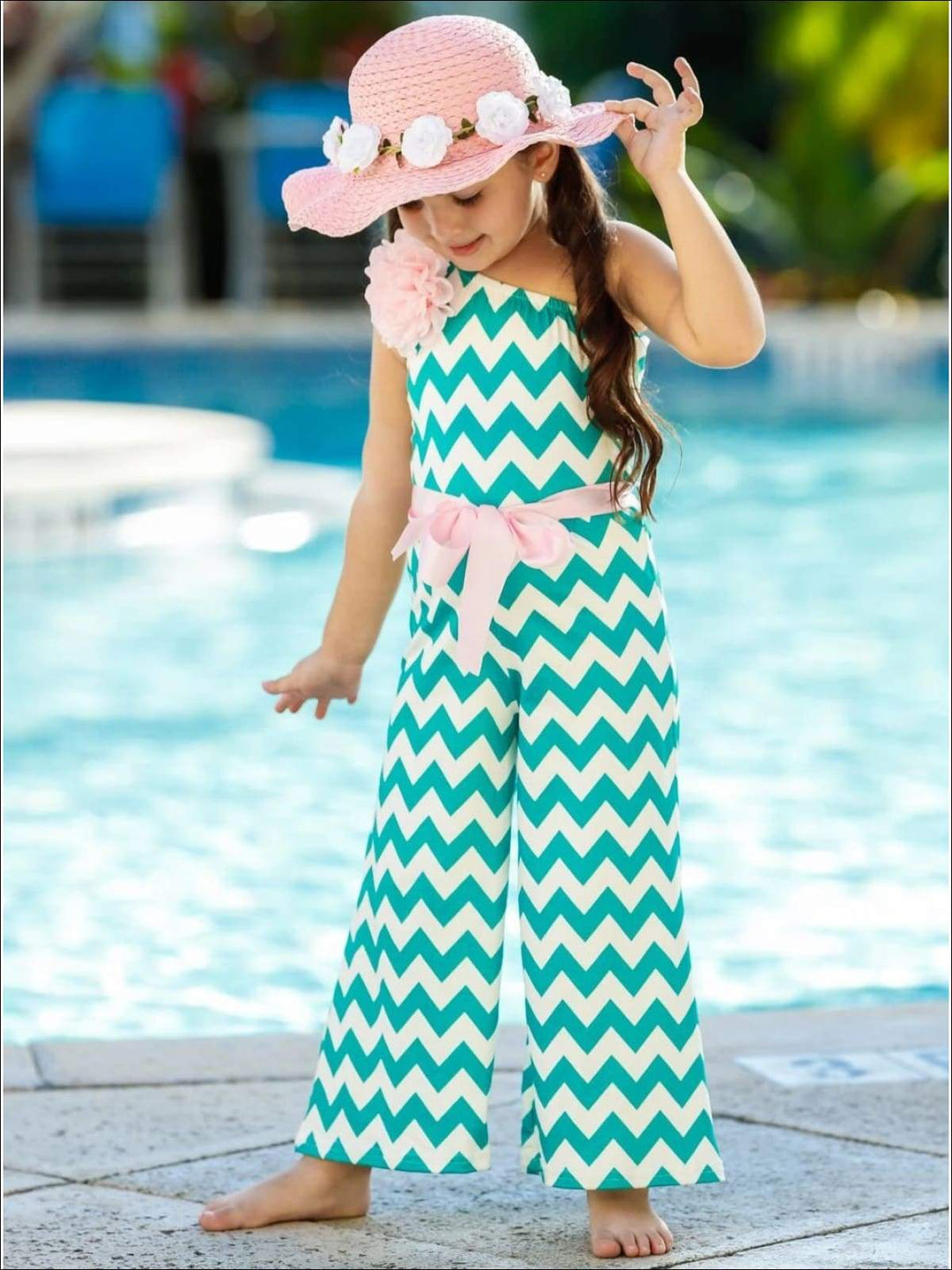 Toddler Spring Outfits | Little Girls Chevron One Shoulder Jumpsuit