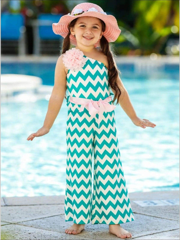 Toddler Spring Outfits | Little Girls Chevron One Shoulder Jumpsuit