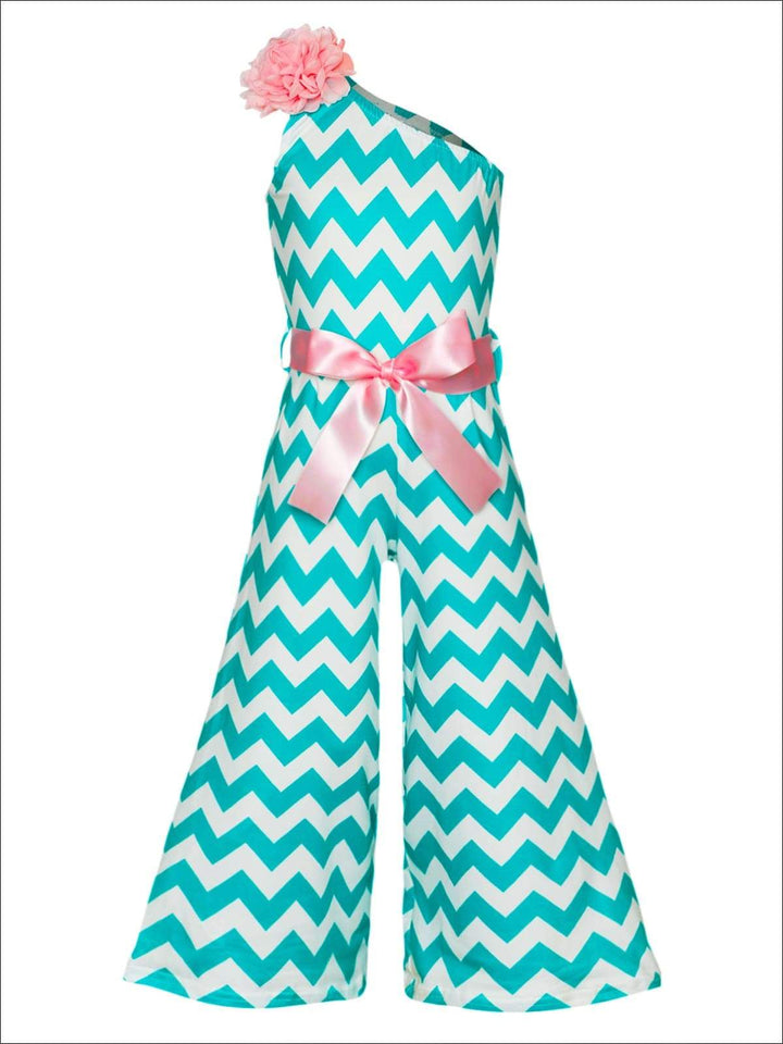 Toddler Spring Outfits | Little Girls Chevron One Shoulder Jumpsuit