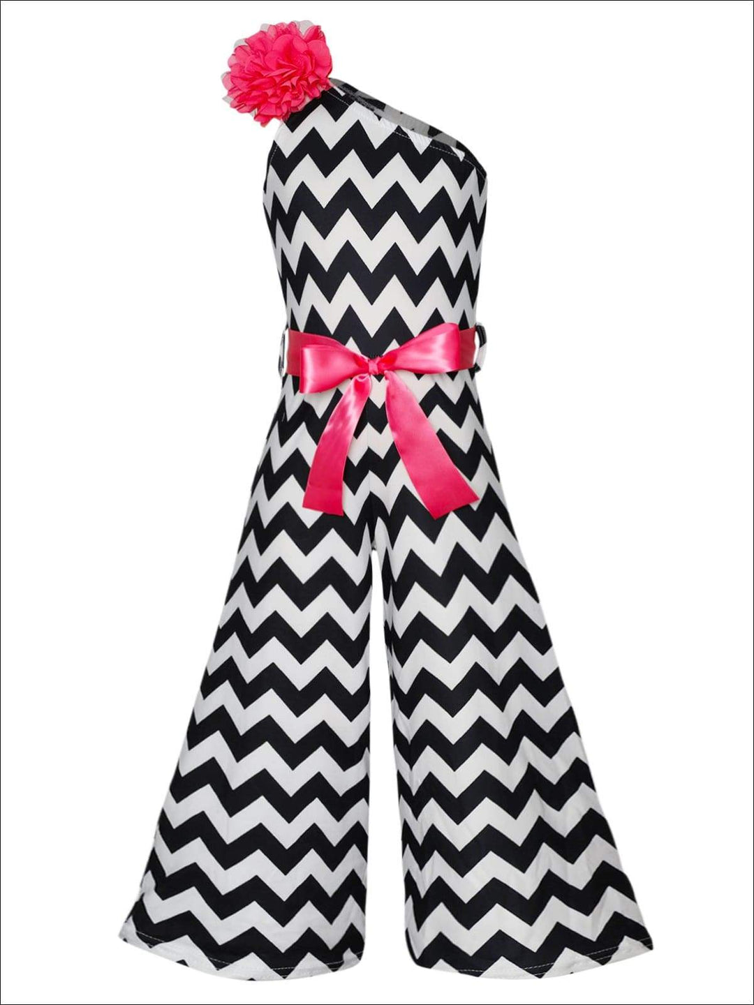 Toddler Spring Outfits | Little Girls Chevron One Shoulder Jumpsuit