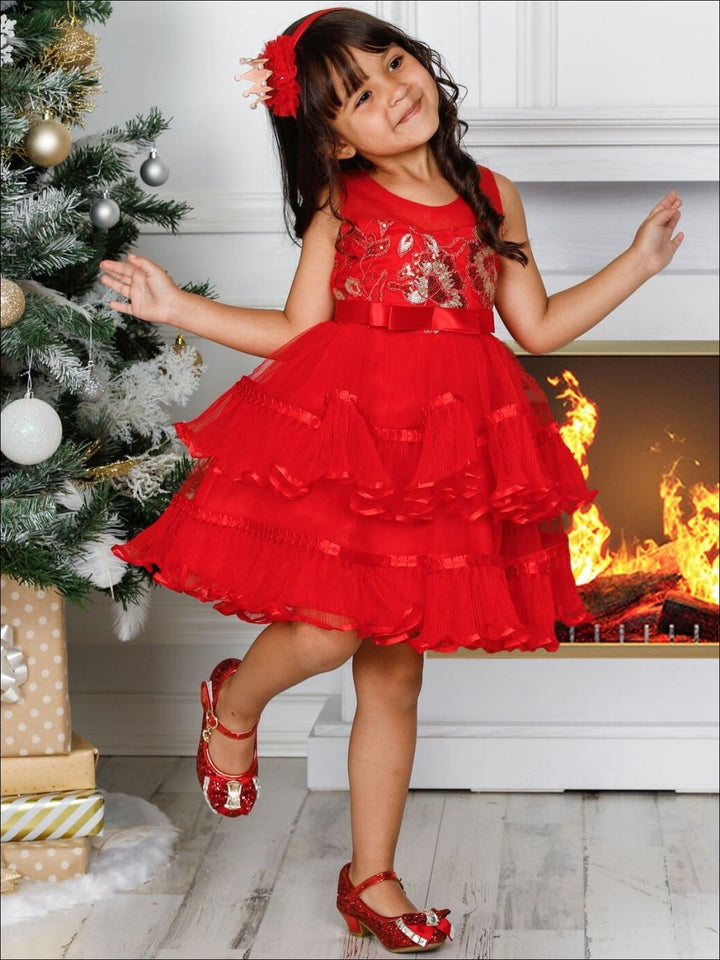 Girls Winter Formal Dress | Chiffon Embroidered Tiered Holiday Dress