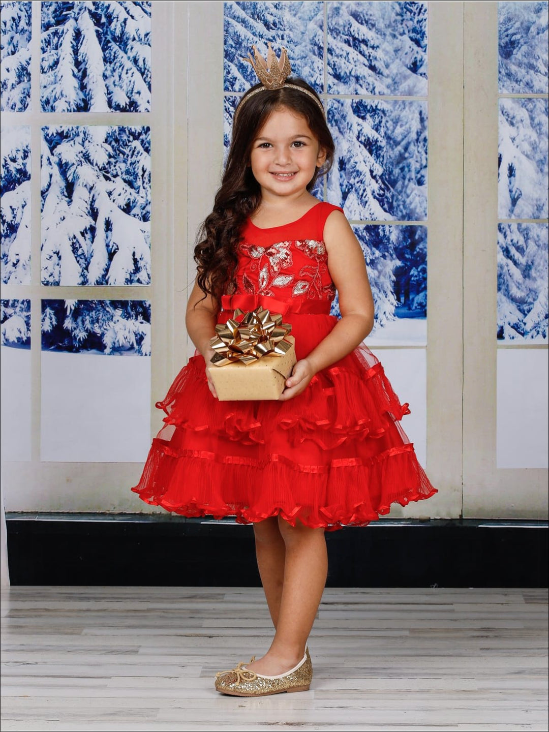 Girls Winter Formal Dress | Chiffon Embroidered Tiered Holiday Dress