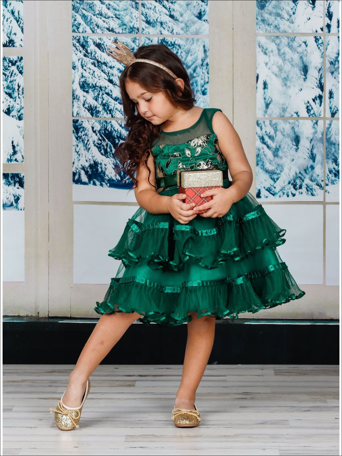 Girls Winter Formal Dress Chiffon Embroidered Tiered Holiday Dress Mia Belle Girls