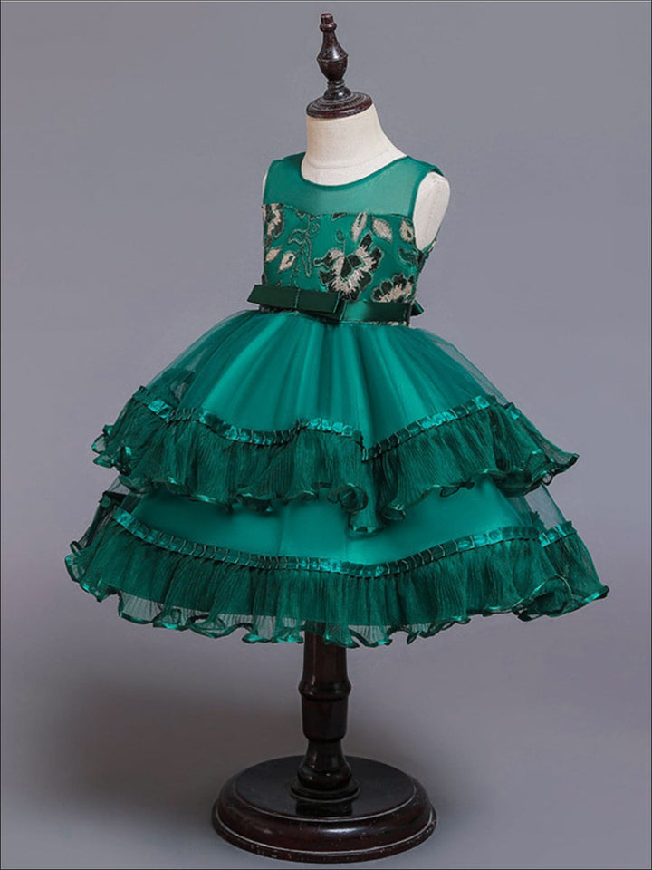 Girls Winter Formal Dress | Chiffon Embroidered Tiered Holiday Dress