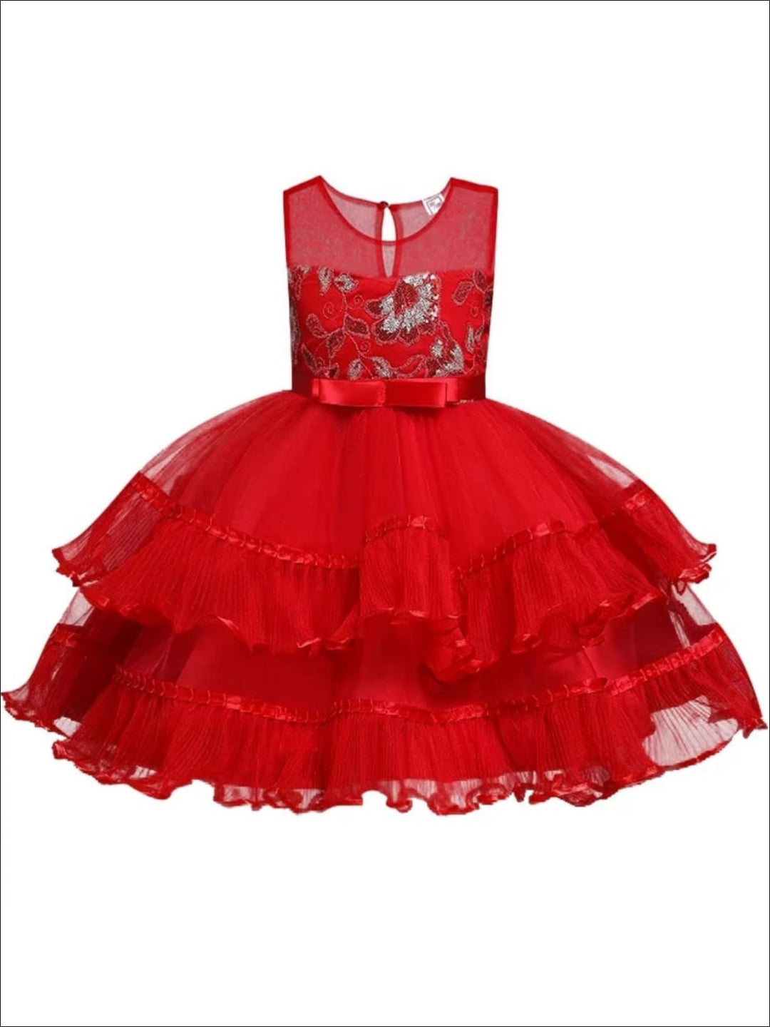 Girls Winter Formal Dress | Chiffon Embroidered Tiered Holiday Dress