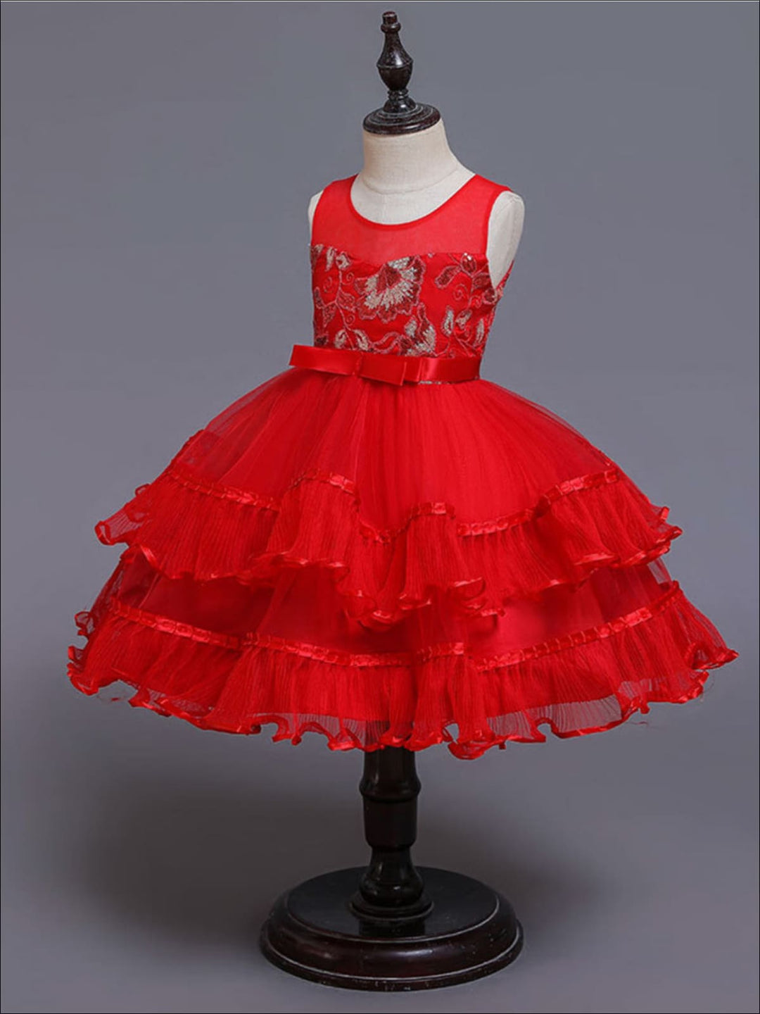 Girls Winter Formal Dress | Chiffon Embroidered Tiered Holiday Dress