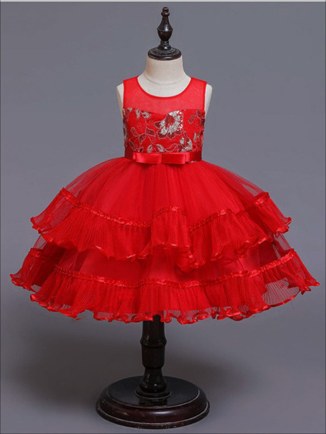 Girls Winter Formal Dress | Chiffon Embroidered Tiered Holiday Dress