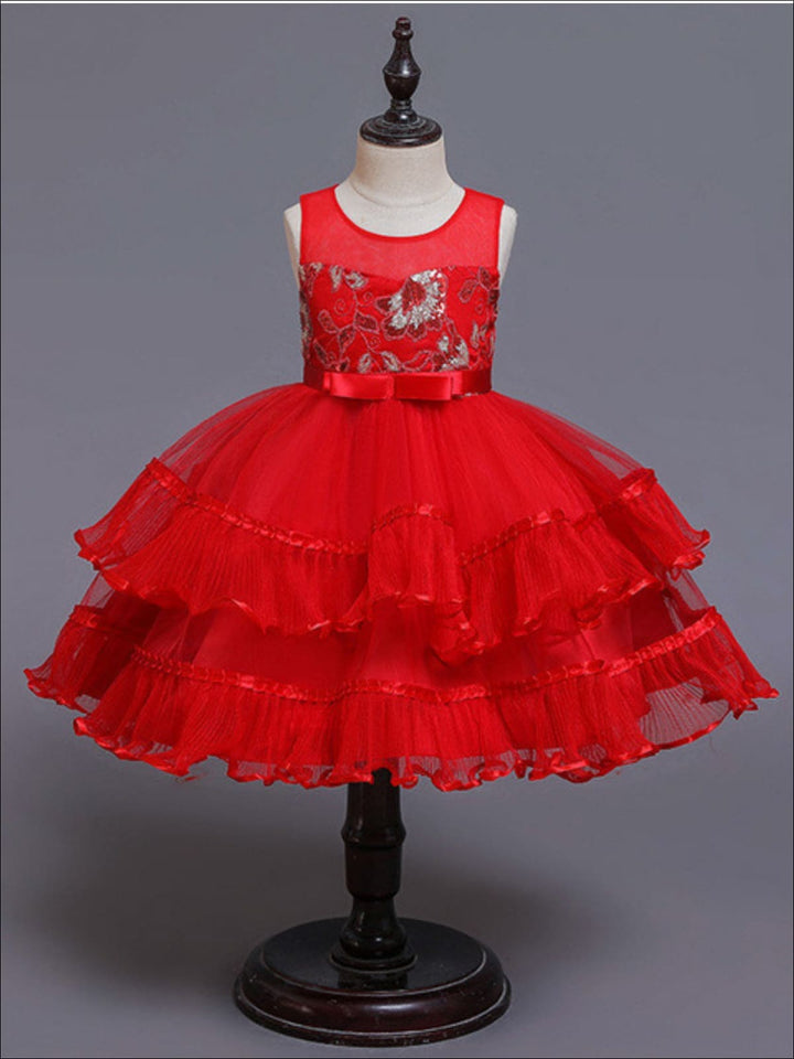 Girls Winter Formal Dress | Chiffon Embroidered Tiered Holiday Dress