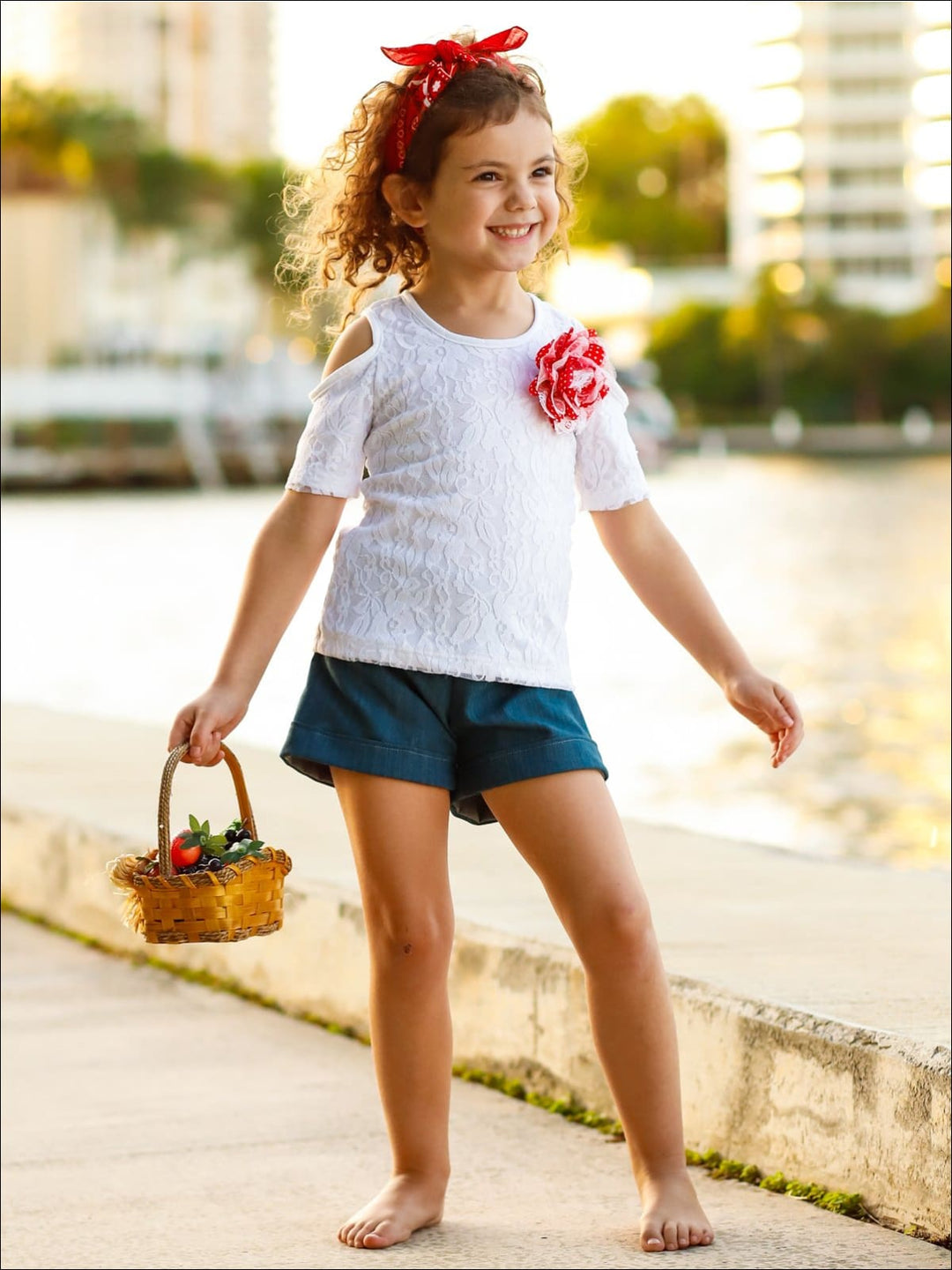 Toddler Spring Outfits | Girls Cold Shoulder Top & Cuffed Short Set