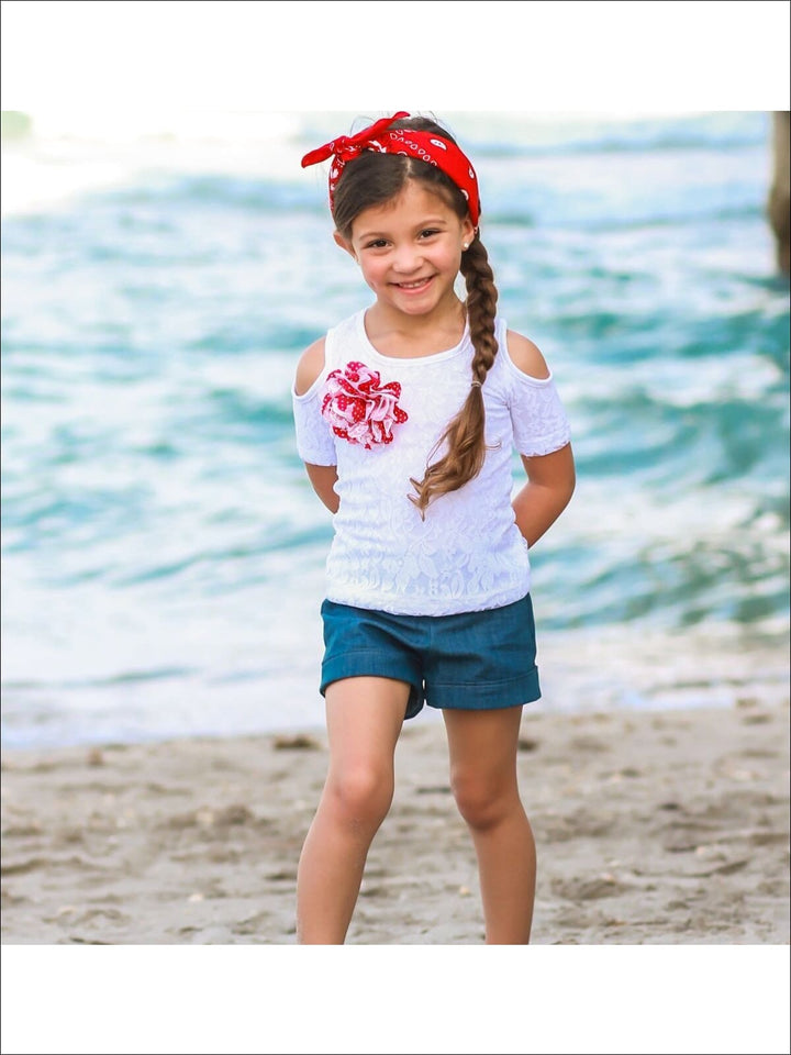 Toddler Spring Outfits | Girls Cold Shoulder Top & Cuffed Short Set