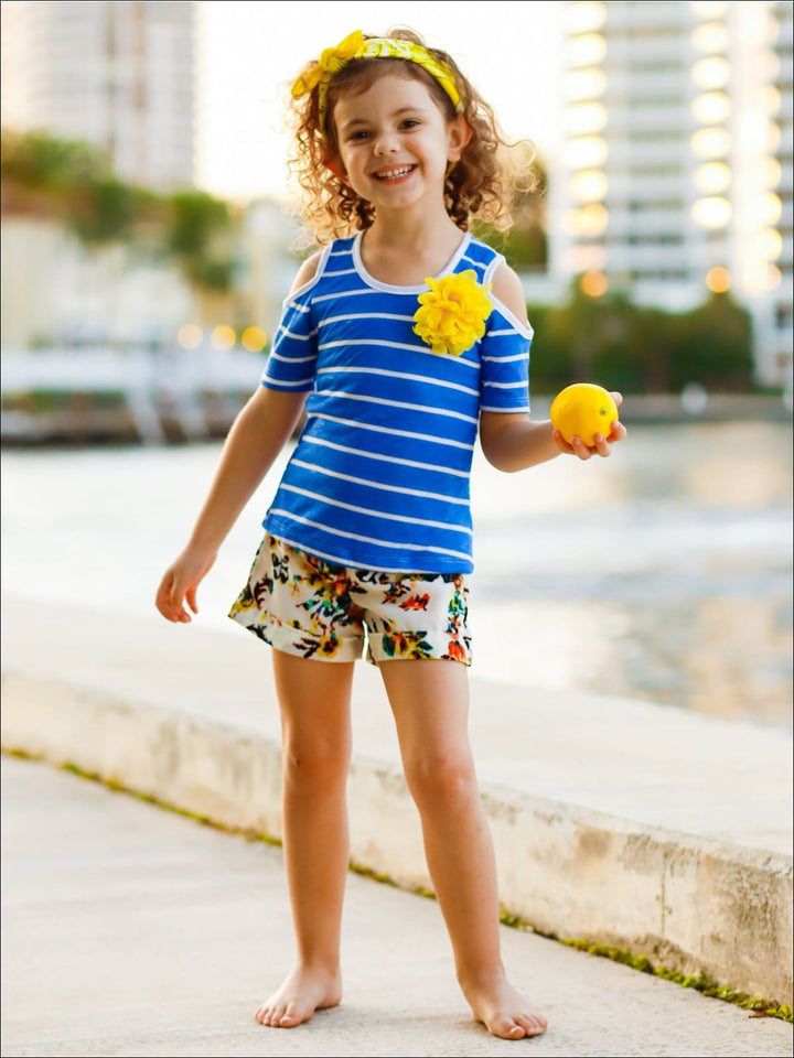 Toddler Spring Outfits | Girls Cold Shoulder Top & Cuffed Short Set