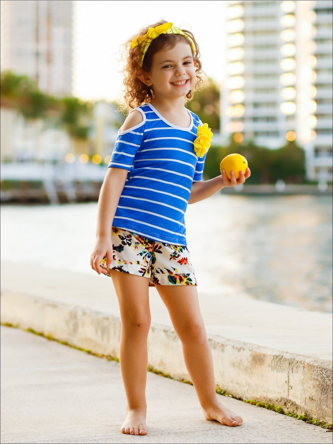 Toddler Spring Outfits | Girls Cold Shoulder Top & Cuffed Short Set