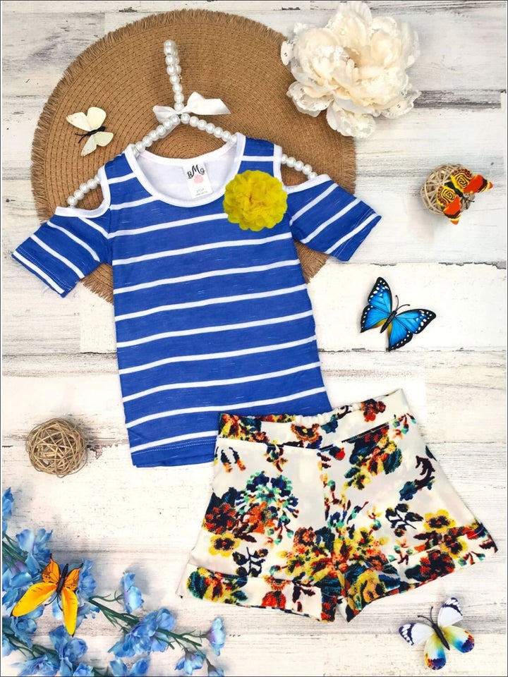 Toddler Spring Outfits | Girls Cold Shoulder Top & Cuffed Short Set