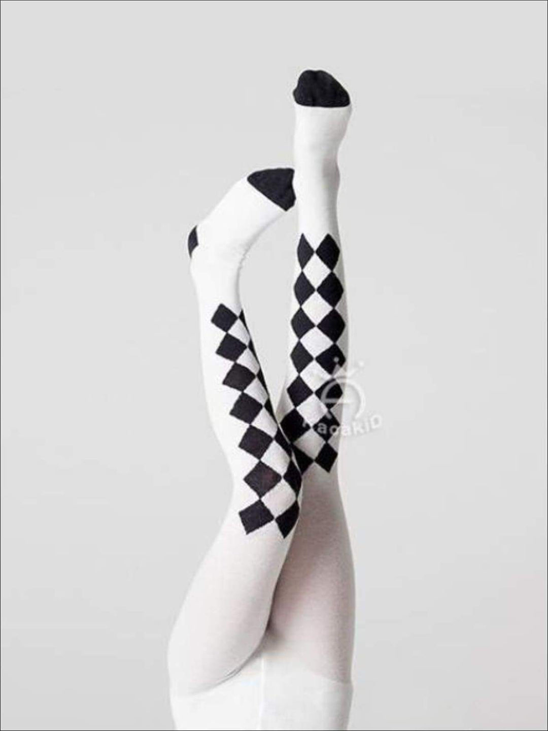 Halloween Accessory | White & Black Checkered Tights - Mia Belle Girls