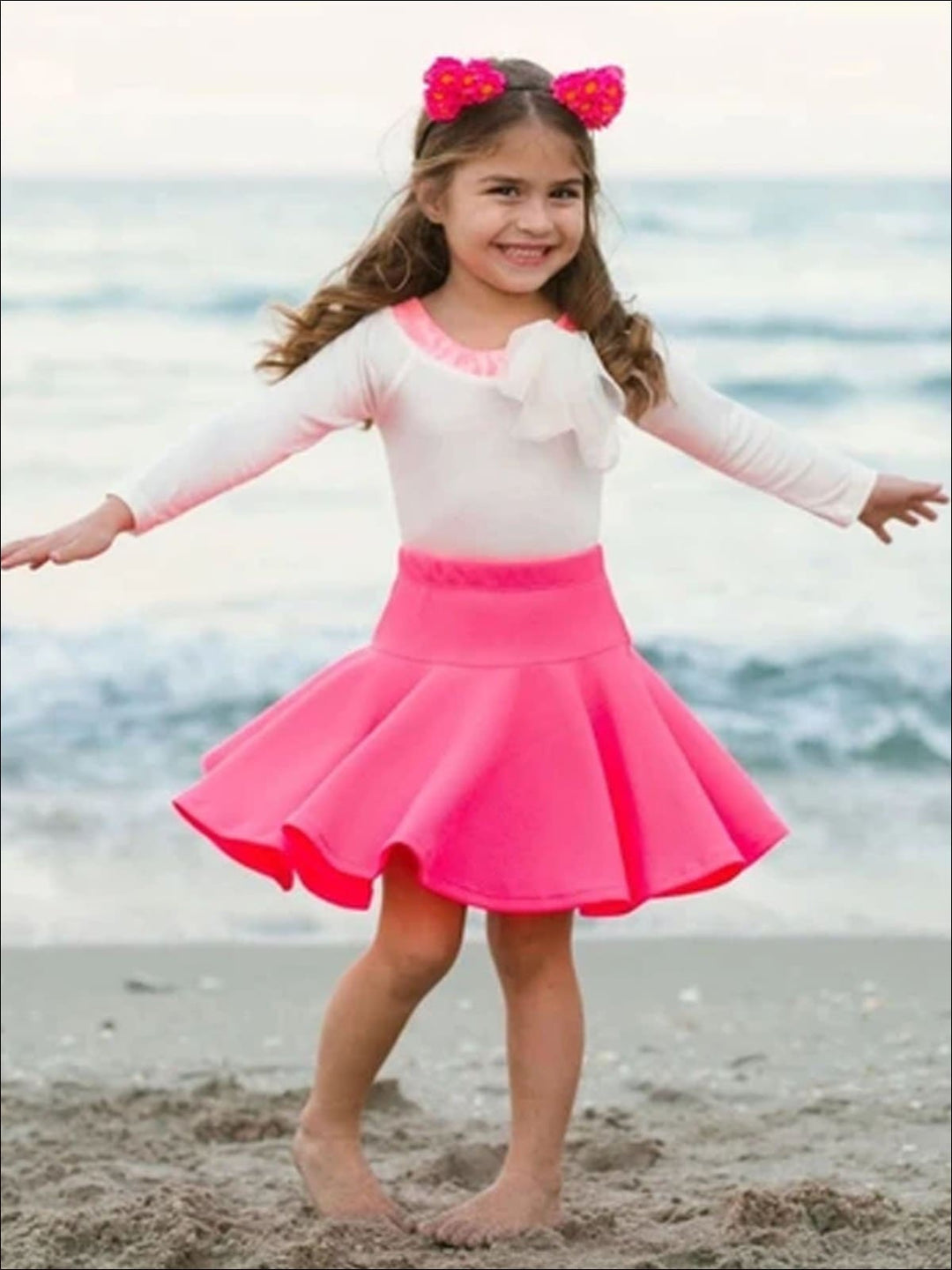 Cute Toddler Tops | Little Girls Cute Long Sleeve Creme Mesh Bow Top