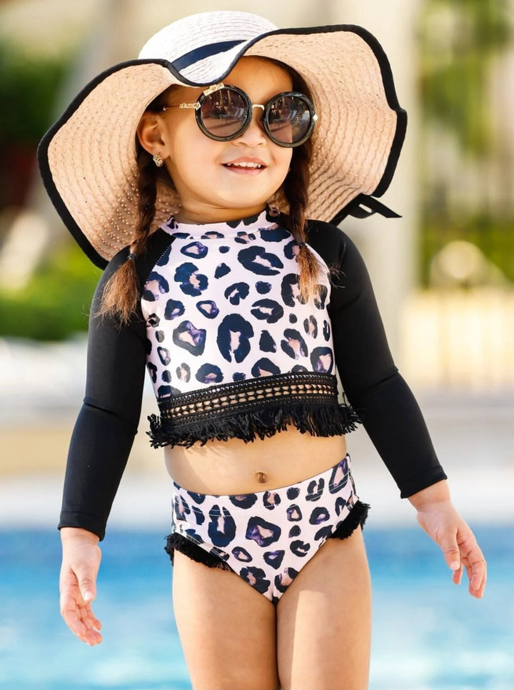 Toddler Rash Guard Swimsuit | Girls Crochet Hem Two Piece Swimsuit