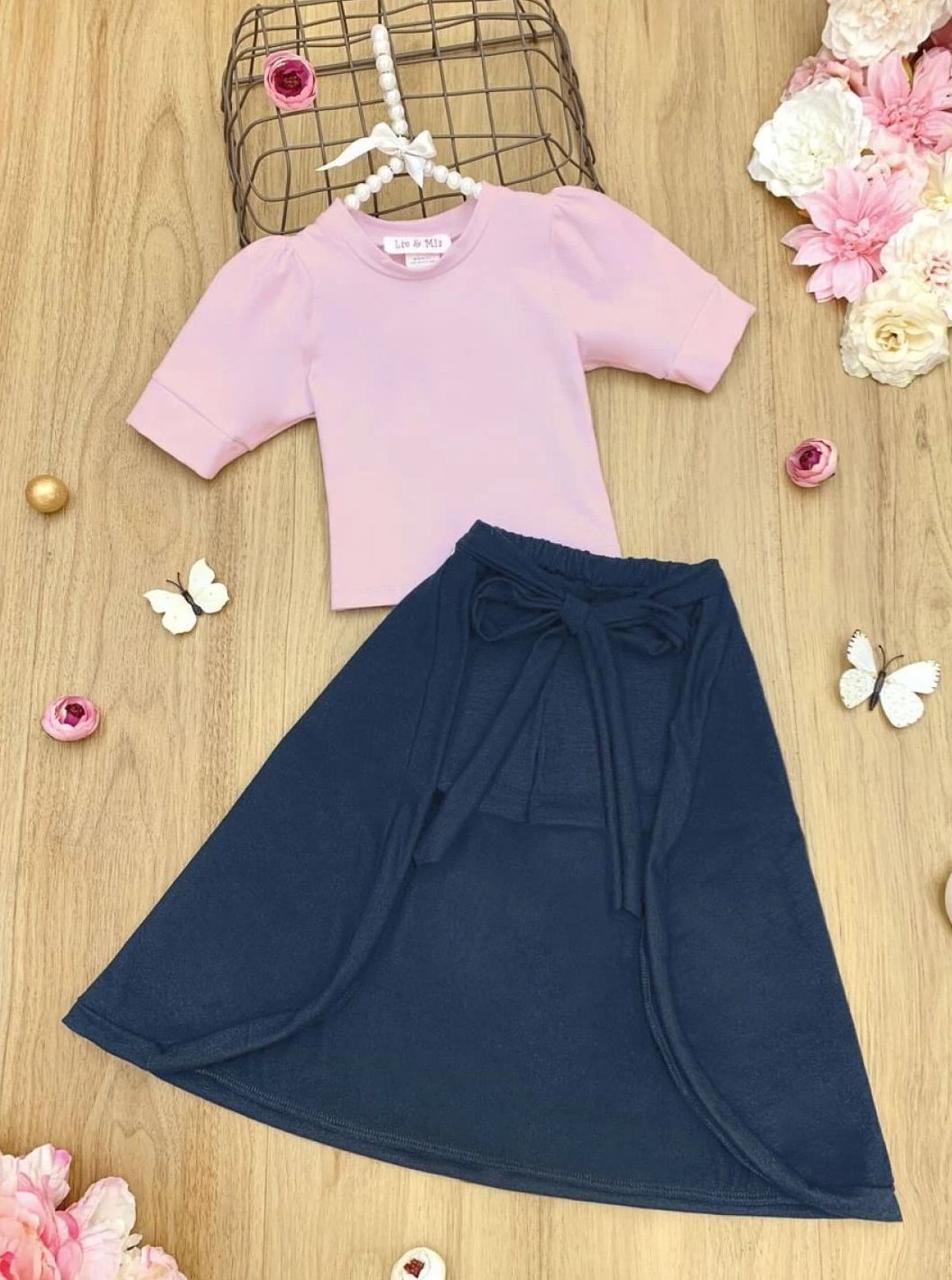 Spring Three Piece Outfits | Girls Top, Shorts & Wrap Skirt Set