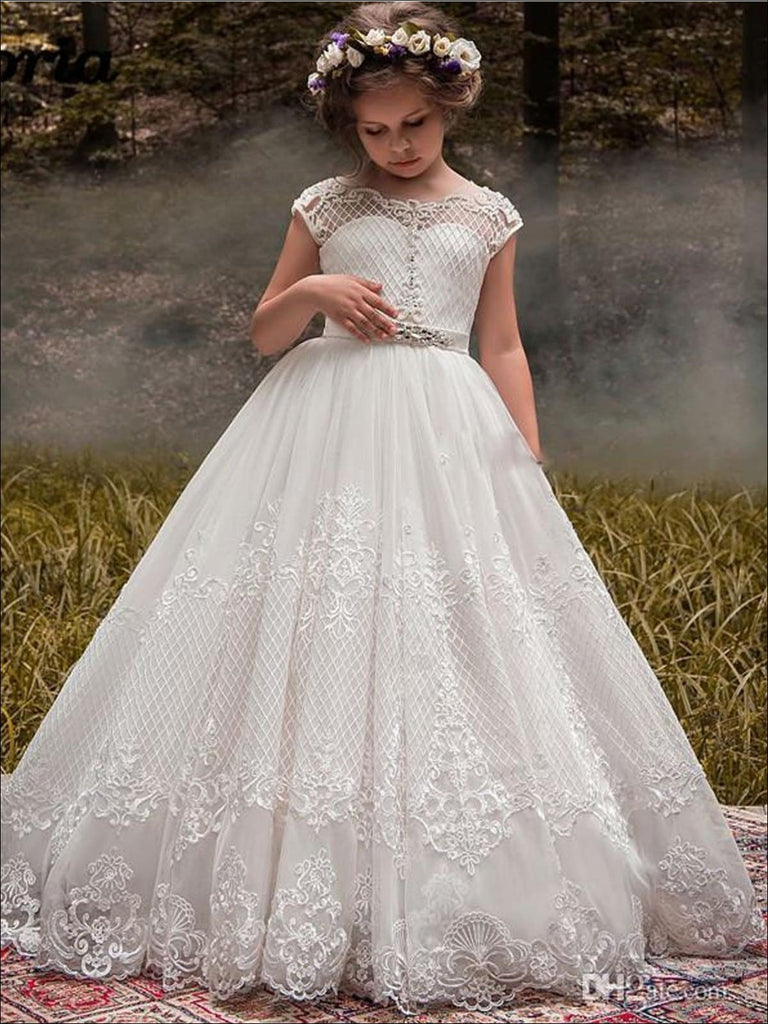 Mia Belle Girls Communion Dress White Embellished Gown With Train
