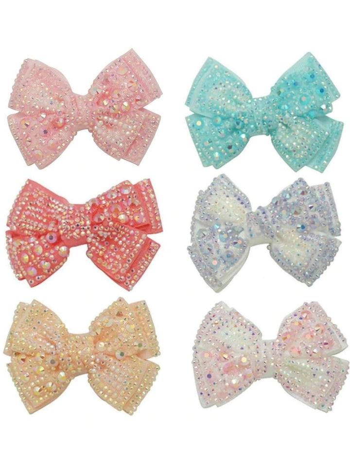 Girls Crystal Rhinestone Embellished Bow Hair Clips - Hair Accessories