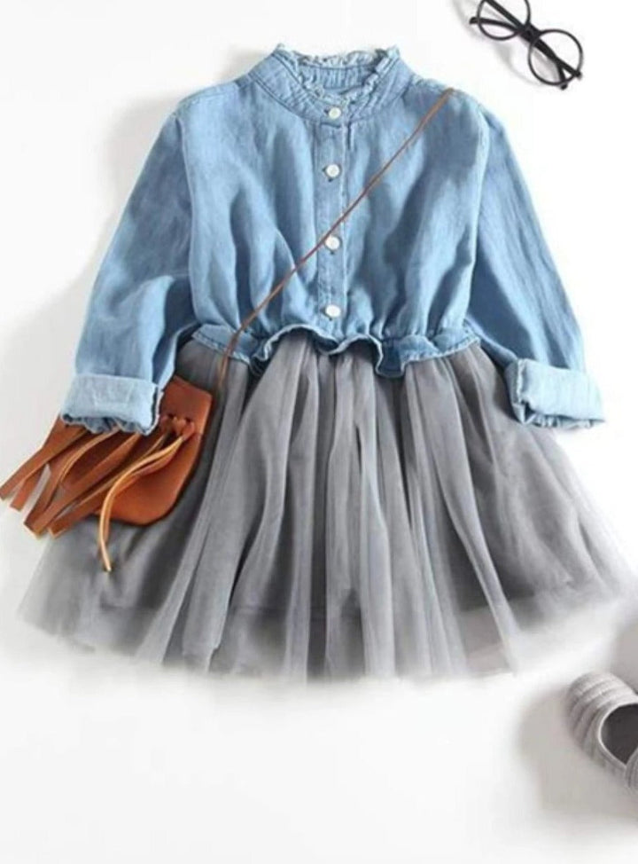 There She Goes Denim Tutu Dress - Mia Belle Girls