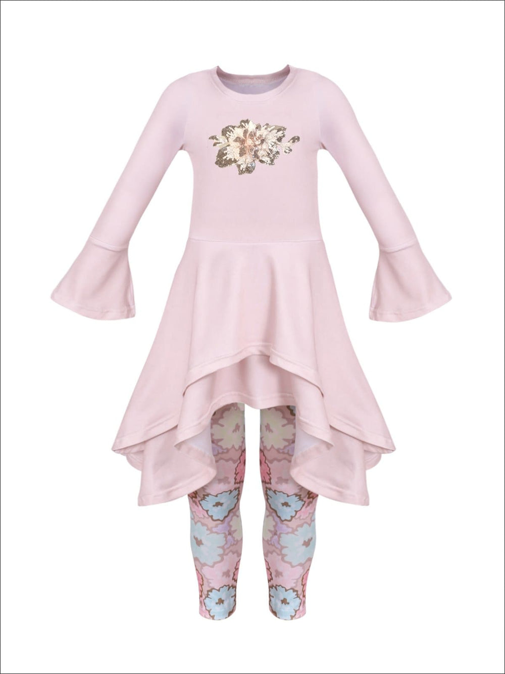 Girls Shark Bite Tiered Tunic & Floral Leggings Set - Mia Belle Girls