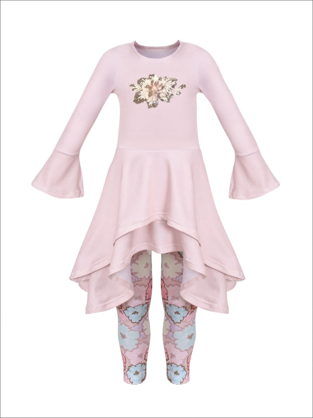 Girls Shark Bite Tiered Tunic & Floral Leggings Set - Mia Belle Girls