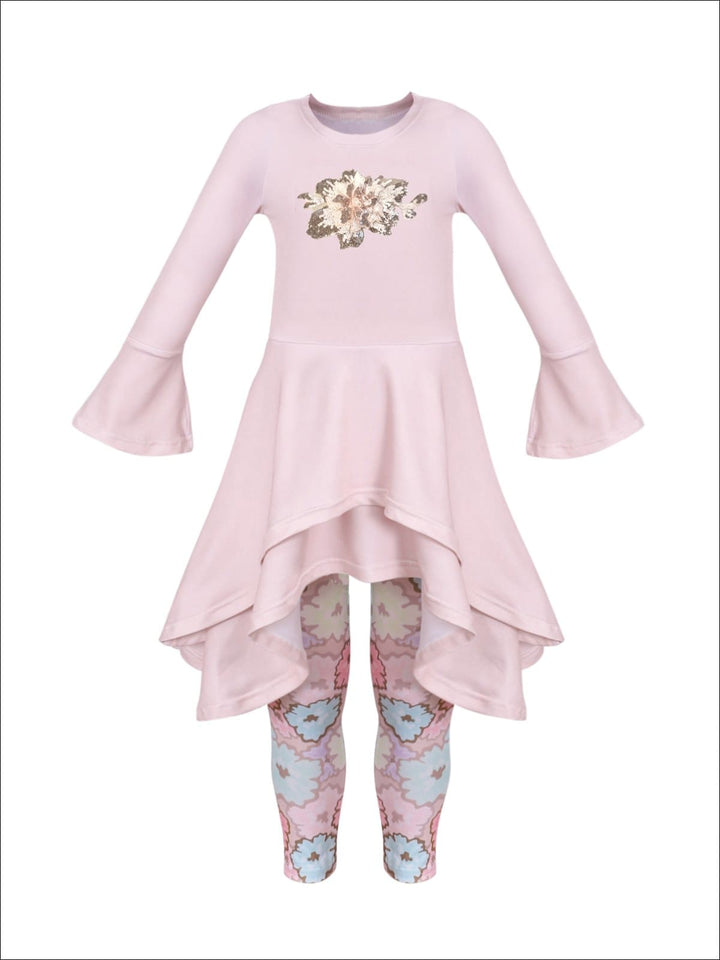 Girls Shark Bite Tiered Tunic & Floral Leggings Set - Mia Belle Girls