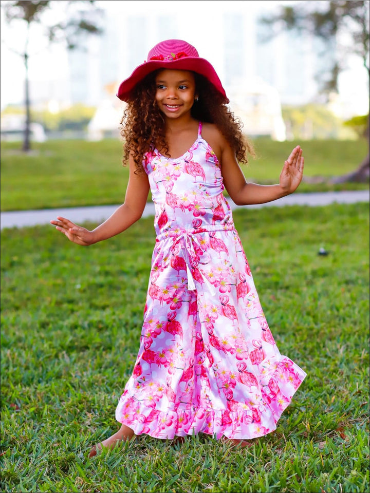 Little Girls Spring Jumpsuits | Floral Print Ruffle Palazzo Jumpsuit