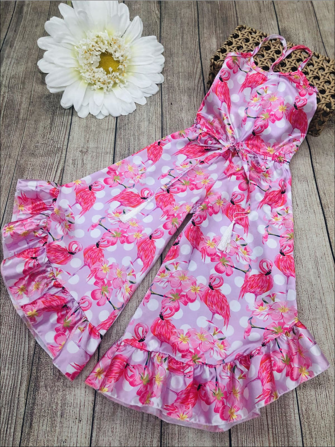 Little Girls Spring Jumpsuits | Floral Print Ruffle Palazzo Jumpsuit