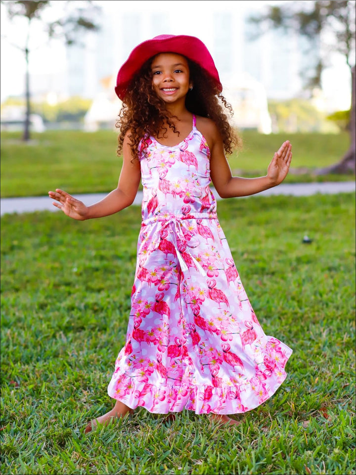 Little Girls Spring Jumpsuits | Floral Print Ruffle Palazzo Jumpsuit