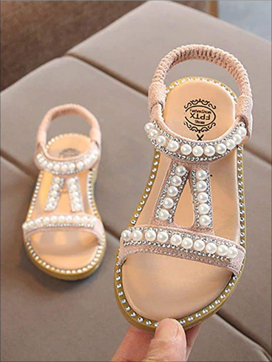 Mia Belle Girls Pearl Embellished Sandals | Shoes By Liv and Mia