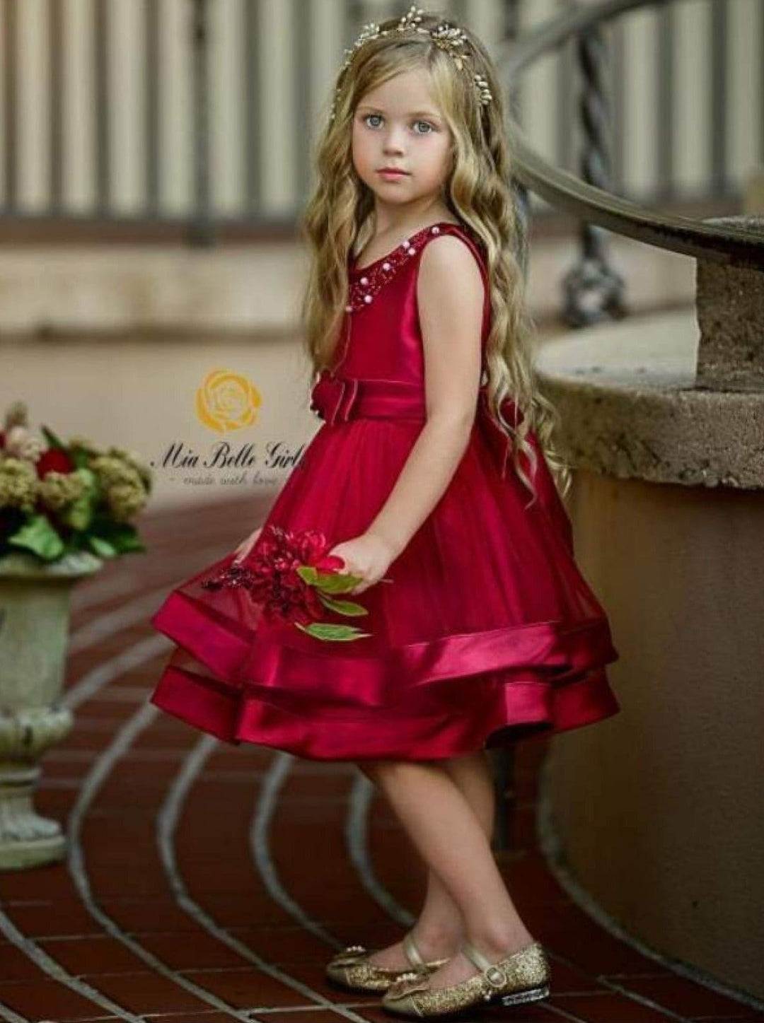 Girls Special Occasion Dress | Pearl Embellished Layered Satin Dress