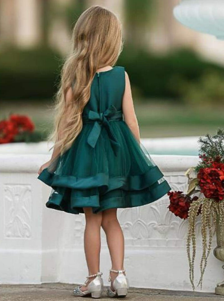 Girls Special Occasion Dress | Pearl Embellished Layered Satin Dress