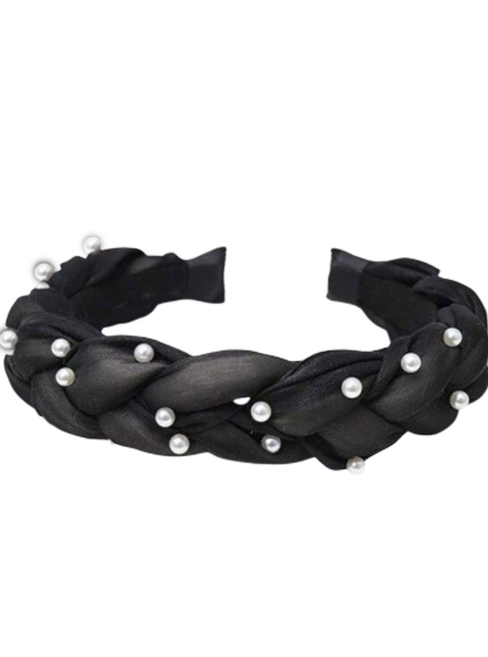 Girls Elegant Pearl Embellished Weave Braid Headband - Black - Hair Accessories