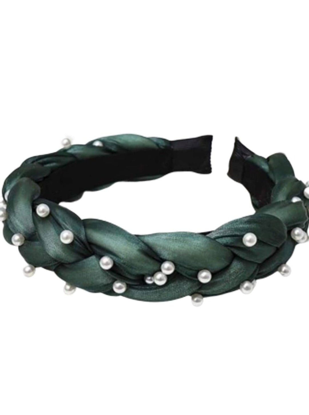 Girls Elegant Pearl Embellished Weave Braid Headband - Green - Hair Accessories