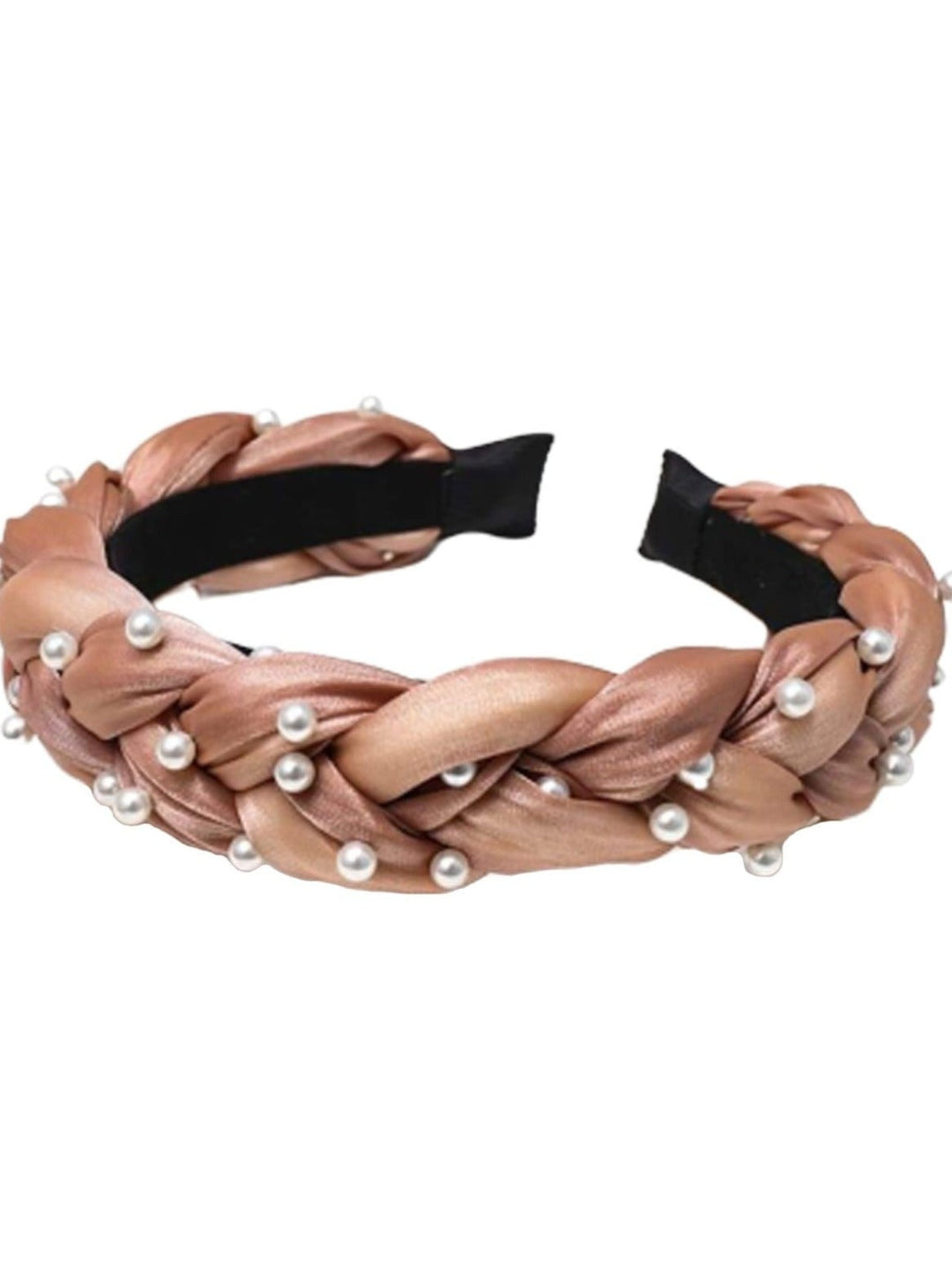 Girls Elegant Pearl Embellished Weave Braid Headband - Pink - Hair Accessories