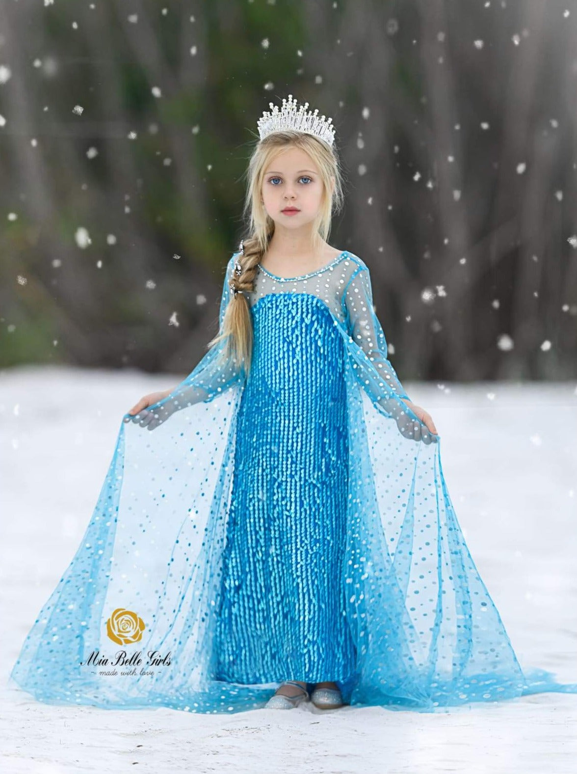 Halloween Costumes Snow Queen Elsa Frozen Inspired Dazzle Gown with Train Costume Mia Belle Girls